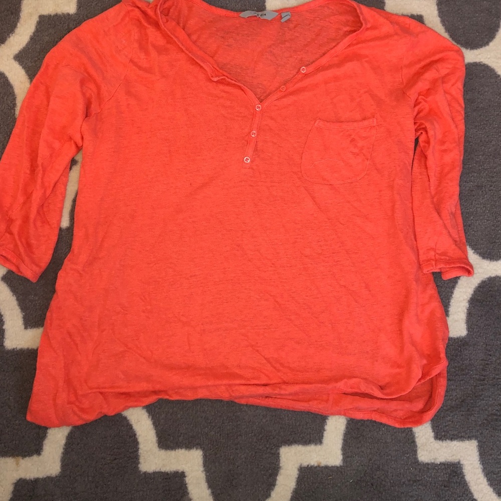 Athleta linen top; orange/peach color